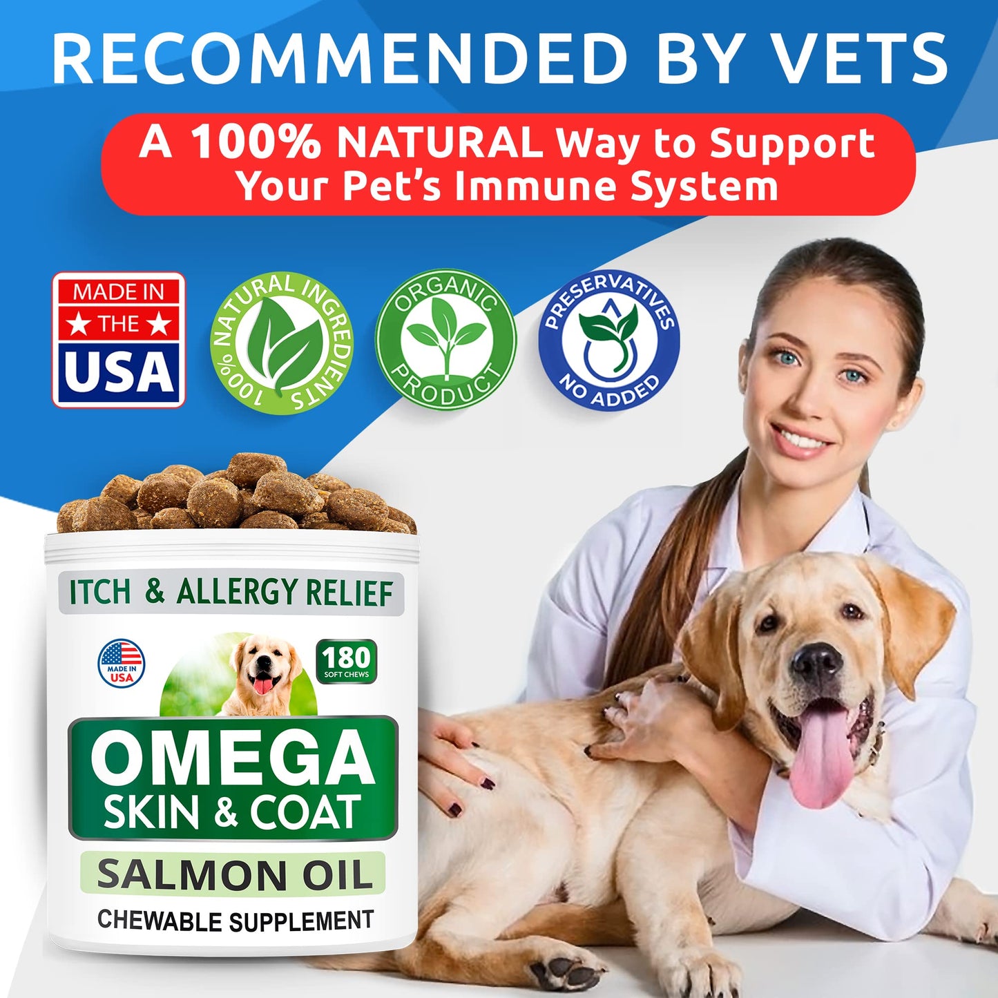 BARK&SPARK Omega 3 for Dogs - Fish Oil Treats for Dogs - Skin and Coat Supplement - EPA & DHA Fatty Acids - Canine Salmon Oil - 170 Chews Duck