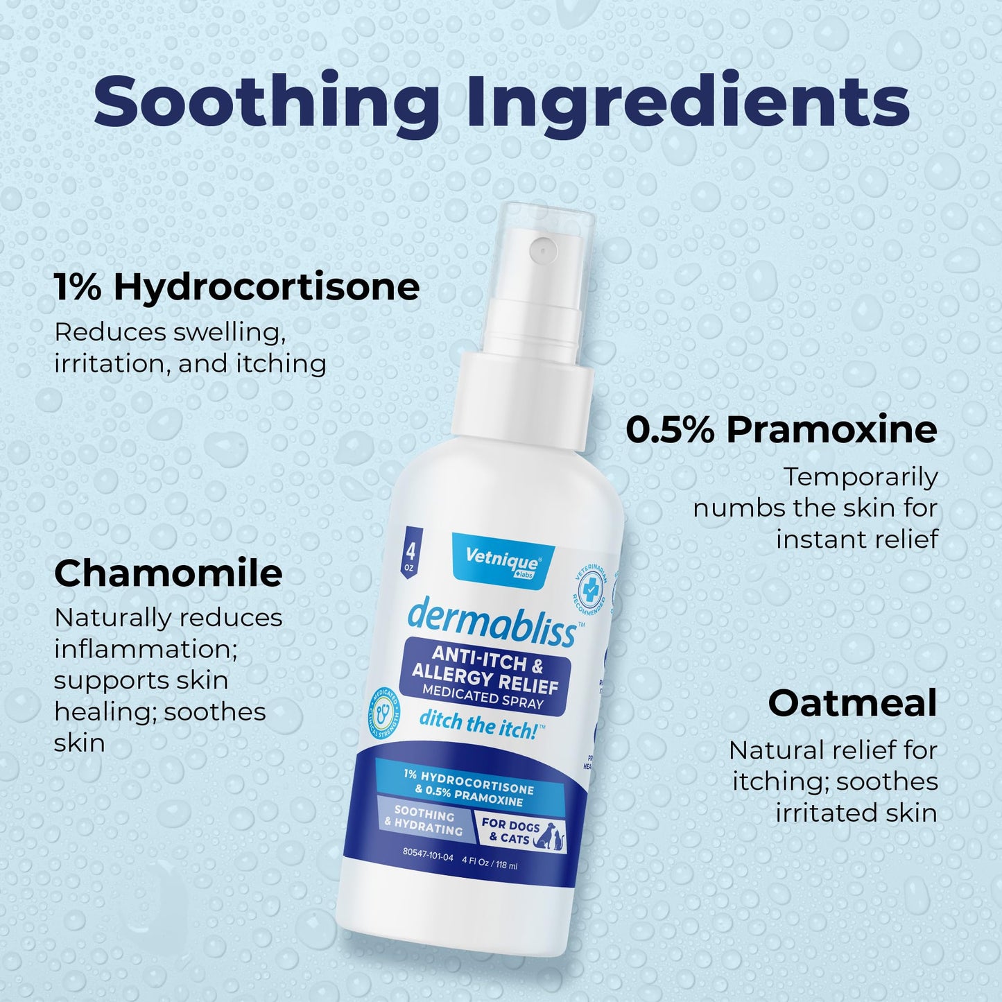 Vetnique Labs Dermabliss Anti-Itch & Allergy Relief Spray (4oz) and Glandex Anal Gland Support Chews 60 Count Bundle Vet-Strength Anal Gland Dog Treats, Hydrocortisone Spray Itch Relief for Dogs