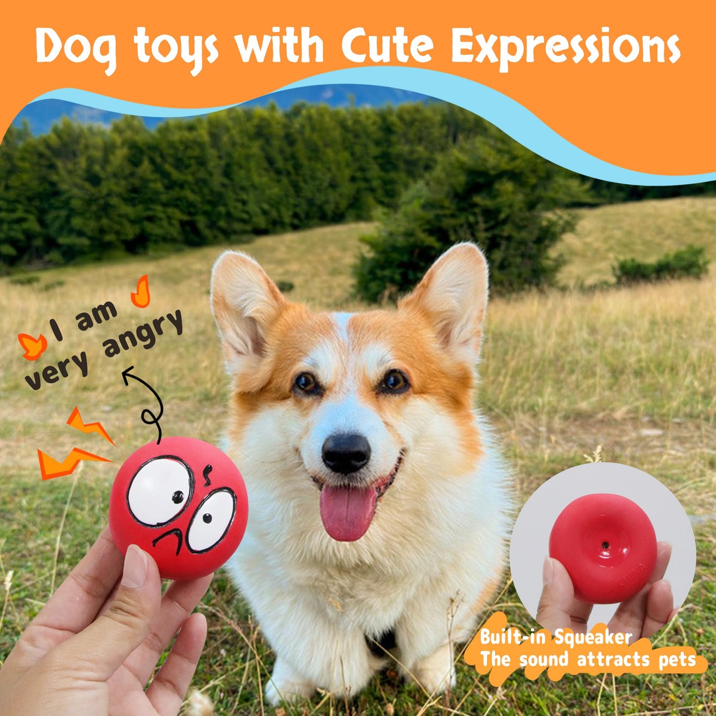 GUIWAWA Squeaky Dog Toys, Natural Rubber Dog Balls Durable for Small & Medium Puppy/Dogs Playtime 6 Pcs/Set