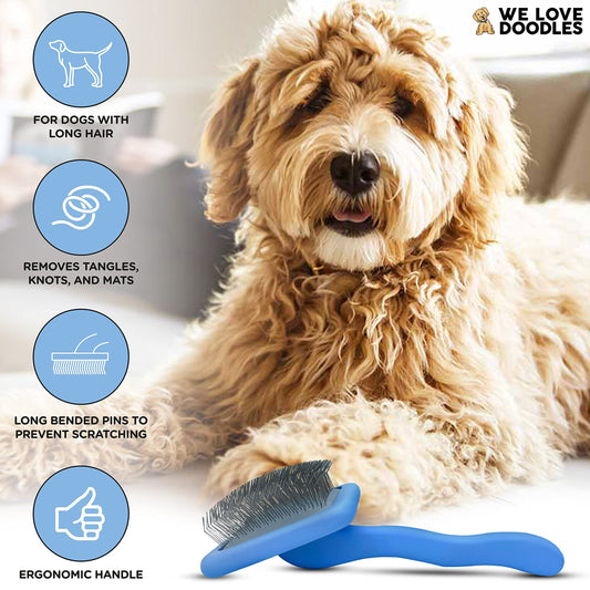 We Love Doodles Hypoallergenic Dog Shampoo and Slicker Brush - Made in USA | Organic Ingredients | Sensitive Skin & Allergies | Brush for Grooming Pet Hair | Long Pin Brush for Dematting