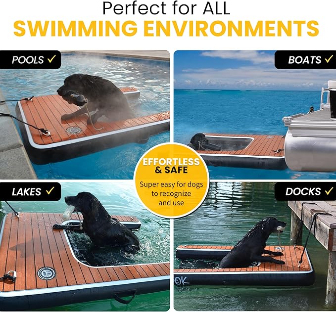 DOK Dog-DOK Mini Inflatable Dock Platform: Safe & Easy Water Access for Dogs Up to 30 lbs; Floating Non-Slip EVA Foam with Dog Boat Ramp for Pool, Dock, & Lake | Military Grade & High Visibility