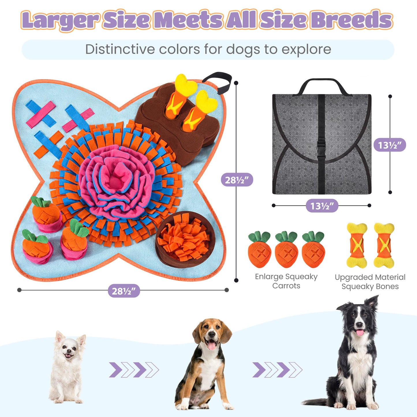 Snuffle Mat for Dogs 32''X20'' for Large Dogs with Dog Leash, Nosework Interactive Sniffing Mat for Cats Rabbits, Slow Feeding Mat for Foraging and Stress Relief (Red, 32"x20")