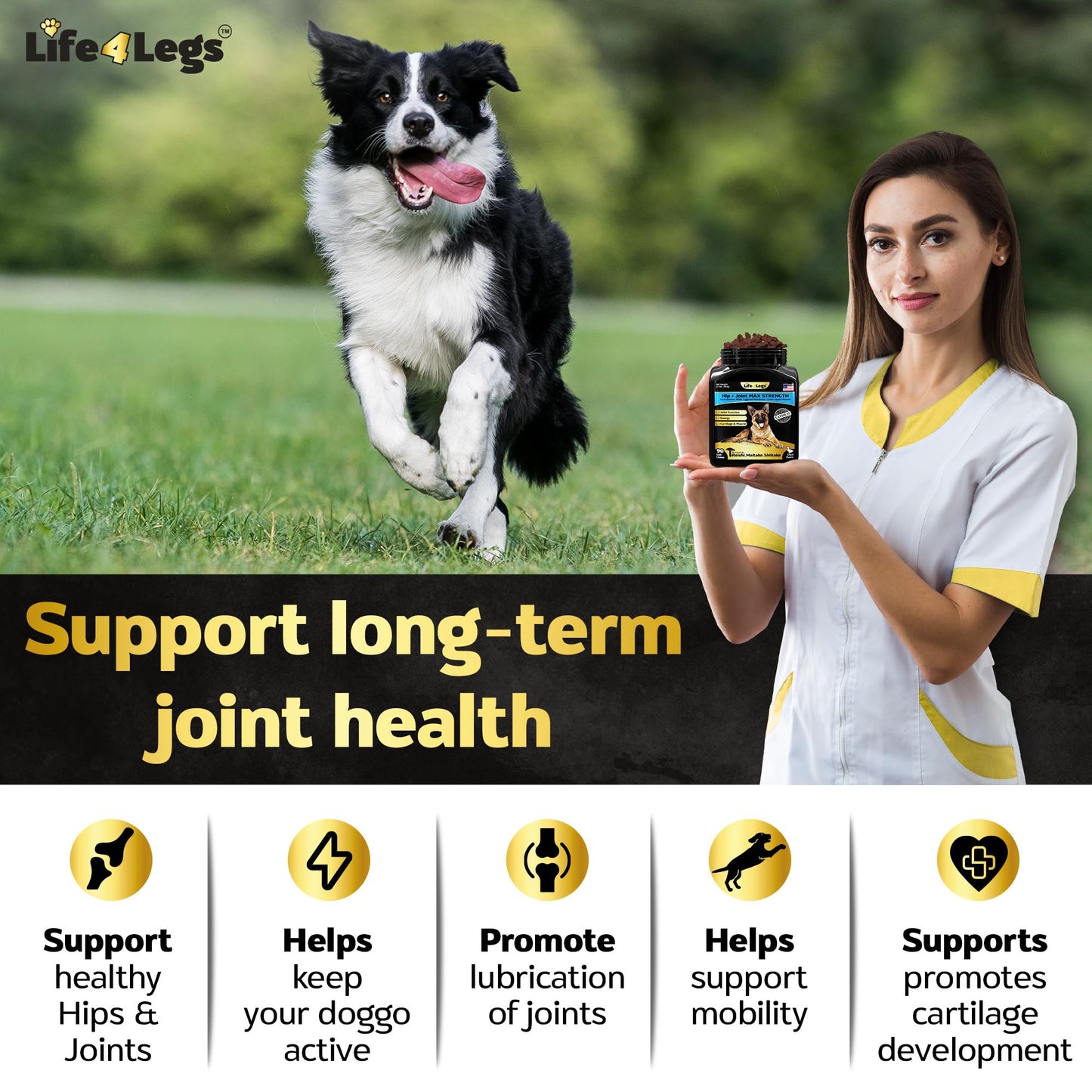 Life4Legs - Soft Chews Hip and Joint Supplement for Dogs - Dog Joint Pain Relief Treats - Glucosamine, Chondroitin, Turmeric- Mobility Supplement