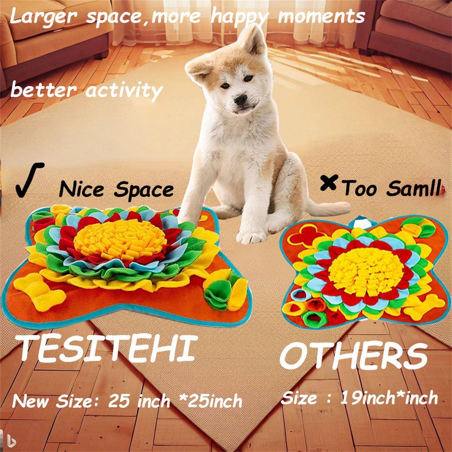 Tesitehi Snuffle Mat for Dogs, 25"x 25" Activity Feeding Mat for Small and Medium Pets, Interactive Feed Game for Boredom, Slow Feeder Puzzle Toys for Training and Brain Stimulating