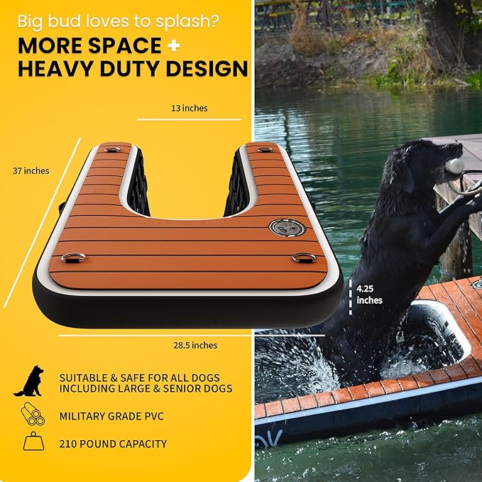 DOK Dog-DOK Mini Inflatable Dock Platform: Safe & Easy Water Access for Dogs Up to 30 lbs; Floating Non-Slip EVA Foam with Dog Boat Ramp for Pool, Dock, & Lake | Military Grade & High Visibility