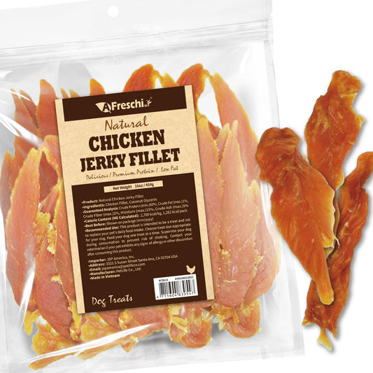 AFreschi Natural Chicken Fillet Jerky 16 oz, Dog Treats, All Natural, Grain-Free, High-Protein, Low Fat, Healthy & Easily Digestible