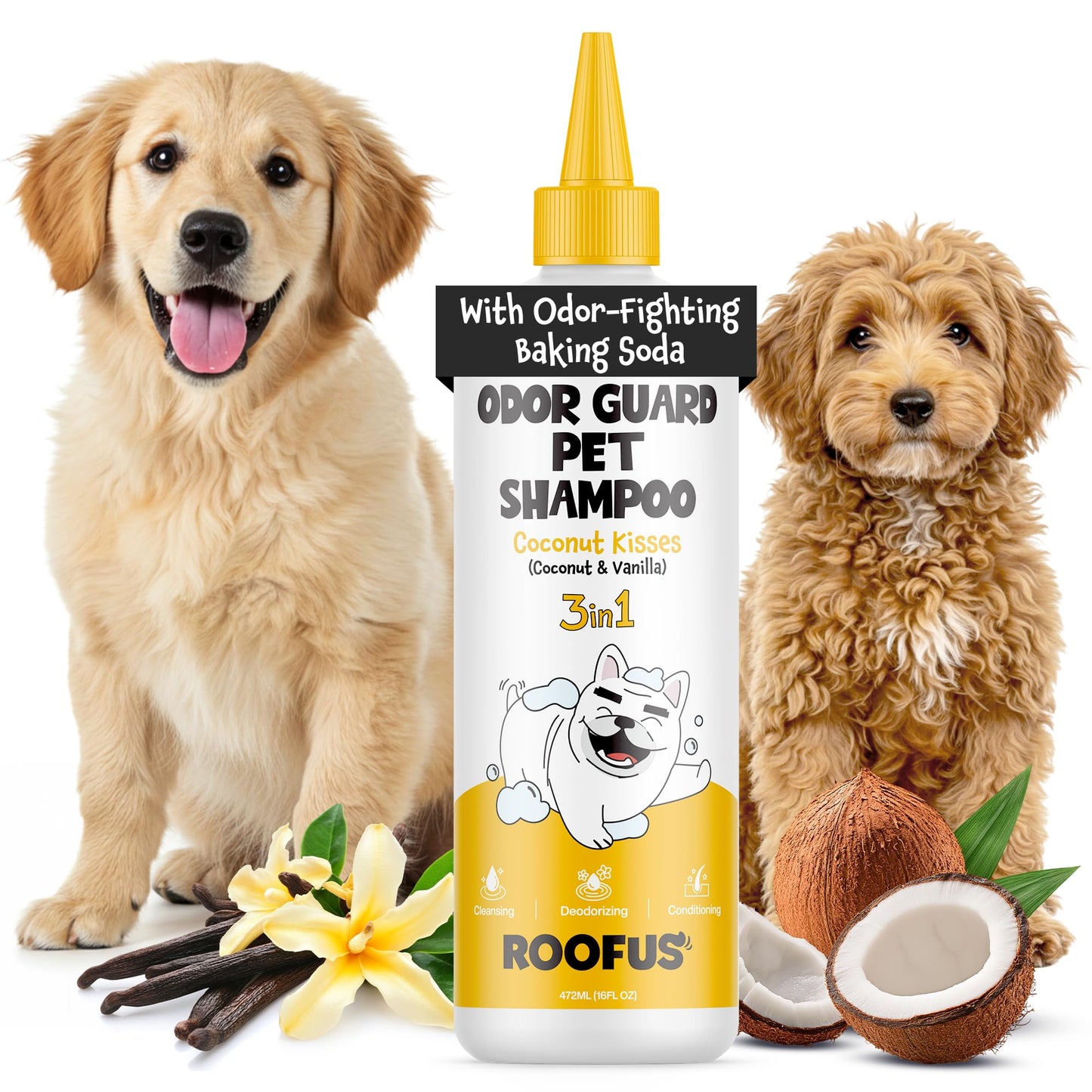 ROOFUS THE DOG Odor Guard Pet Shampoo 1 Pack - Coconut Kisses Dog Shampoo for Conditioner, Moisturizing & Itching - Hypoallergenic Shampoo for Hydrating & Cleansing