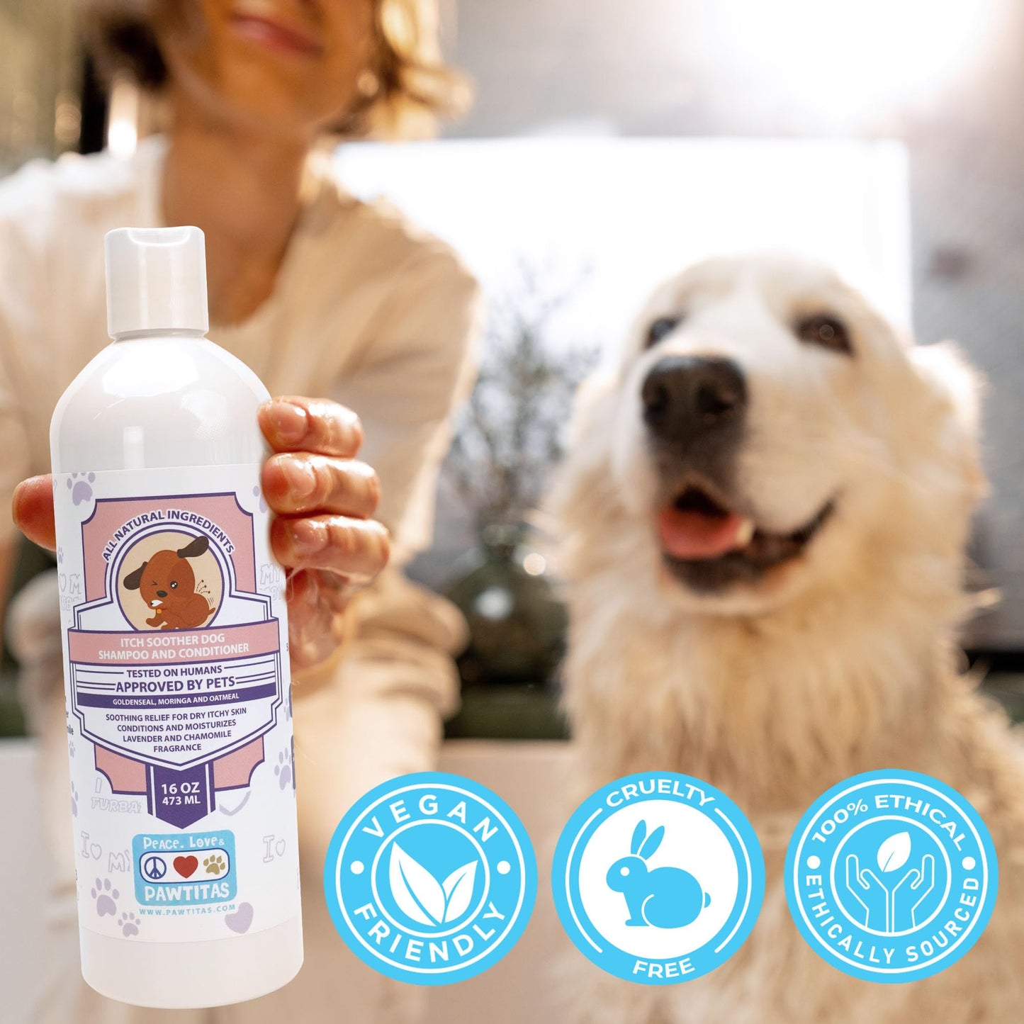 Pawtitas Dog Shampoo and Conditioner All Natural and Hypoallergenic Shampoo for Puppy Made with Certified Organic Natural Herbs Dog Conditioner 16 Oz Dog Shampoo Lavender Chamomile & Goldenseal