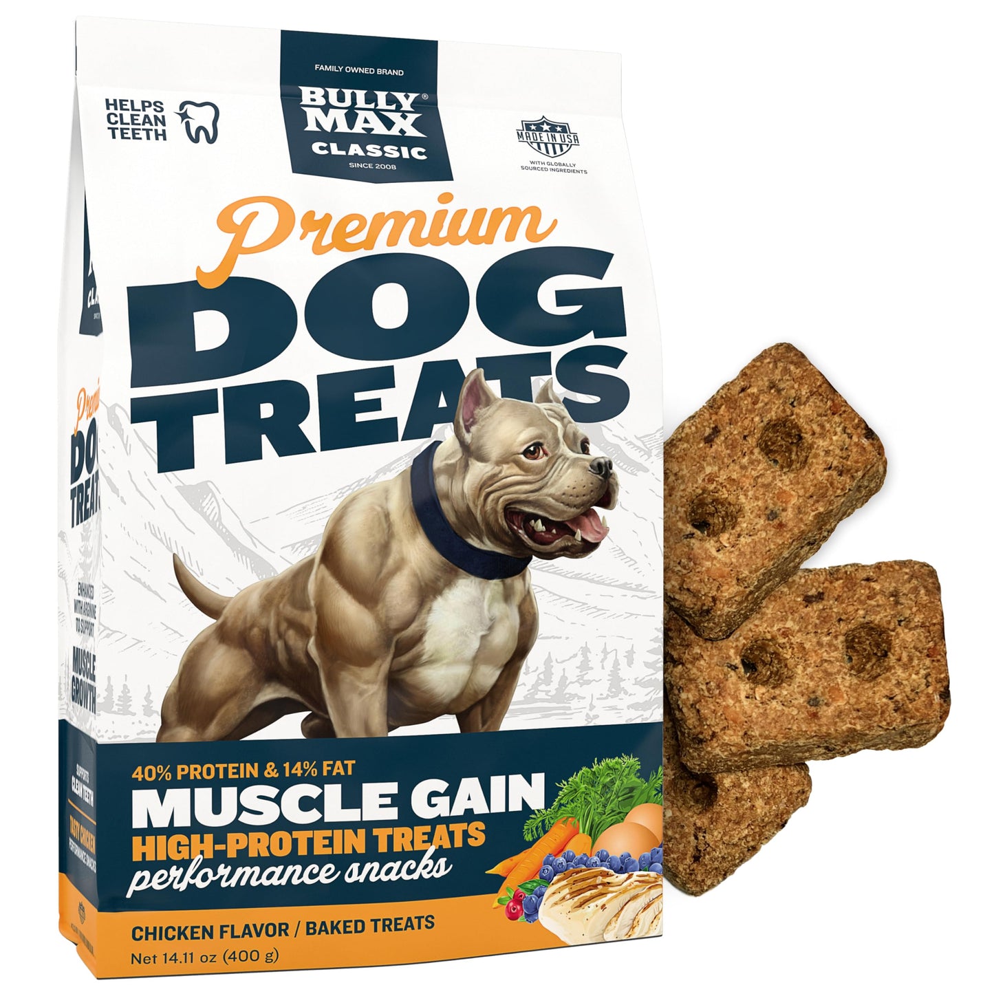 Bully Max Premium High Protein Dog Treats for Puppy & Adult Dogs - Training Dog Food Treats with 40% Protein, Real Meat, Veggies & BCAAs for Small, Medium & Large Breeds, Chicken Flavor, 400g Bag