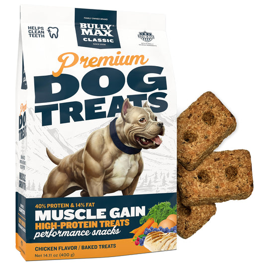 Bully Max Premium High Protein Dog Treats for Puppy & Adult Dogs - Training Dog Food Treats with 40% Protein, Real Meat, Veggies & BCAAs for Small, Medium & Large Breeds, Chicken Flavor, 400g Bag