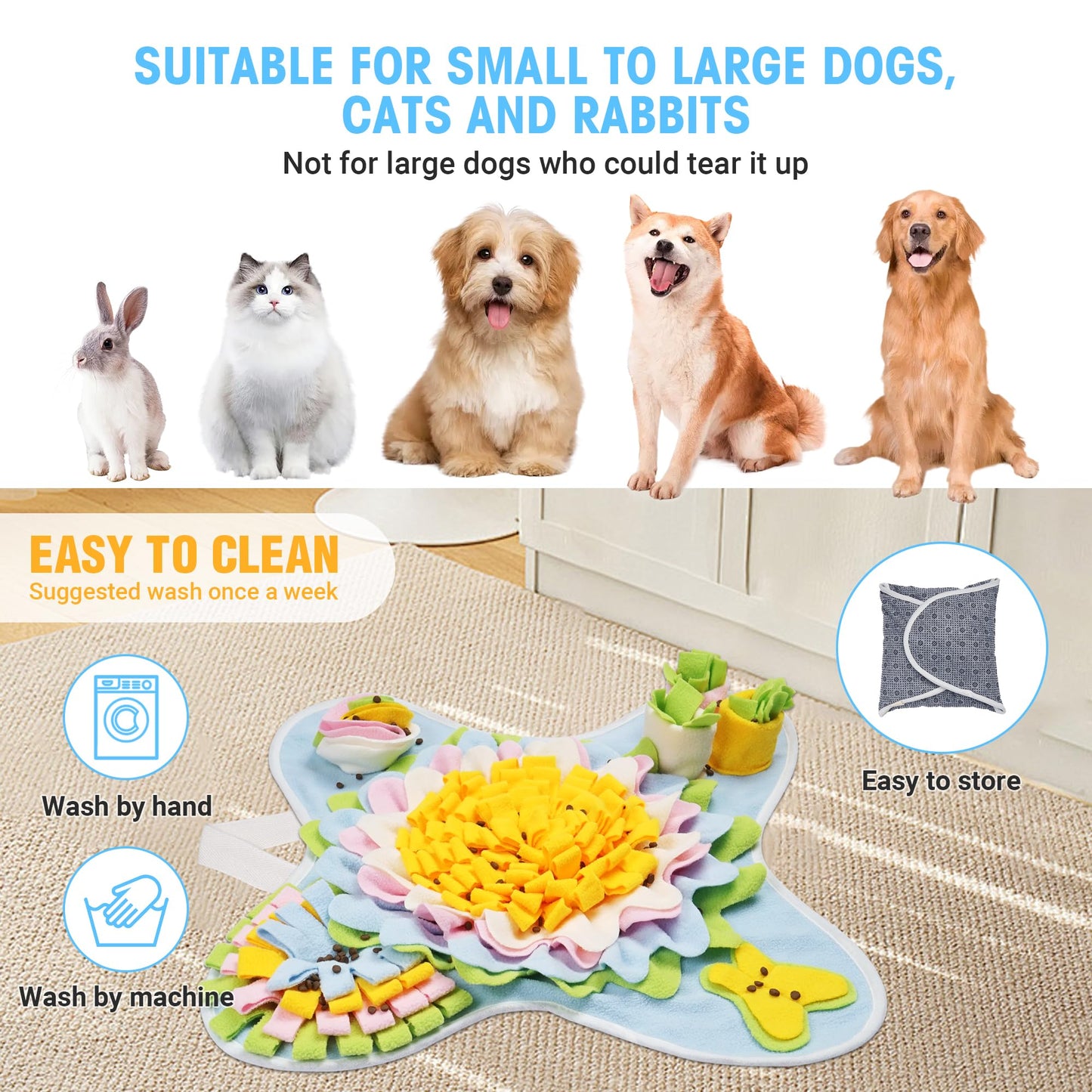 TWOPER Snuffle Mat for Dogs Interactive Sniff Mat Slow Feeding and Keep Busy Snuffle Toys for Foraging Skill Development Anxiety Relief and Mental Stimulation, Machine Washable