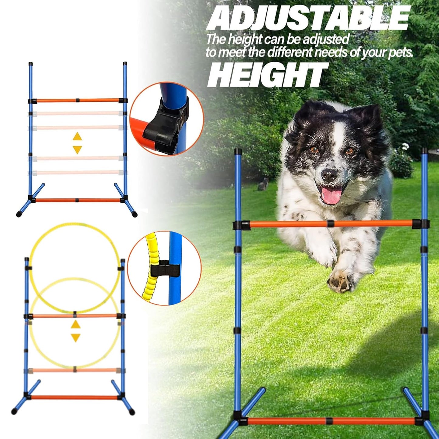 MKSY Dog Agility Equipment Set, Obstacle Courses Training Starter Kit Includes Adjustable High Jump Hurdle, Hoop, Weave Poles, Pause Box, Treat Pouch with Easy Carry Bag