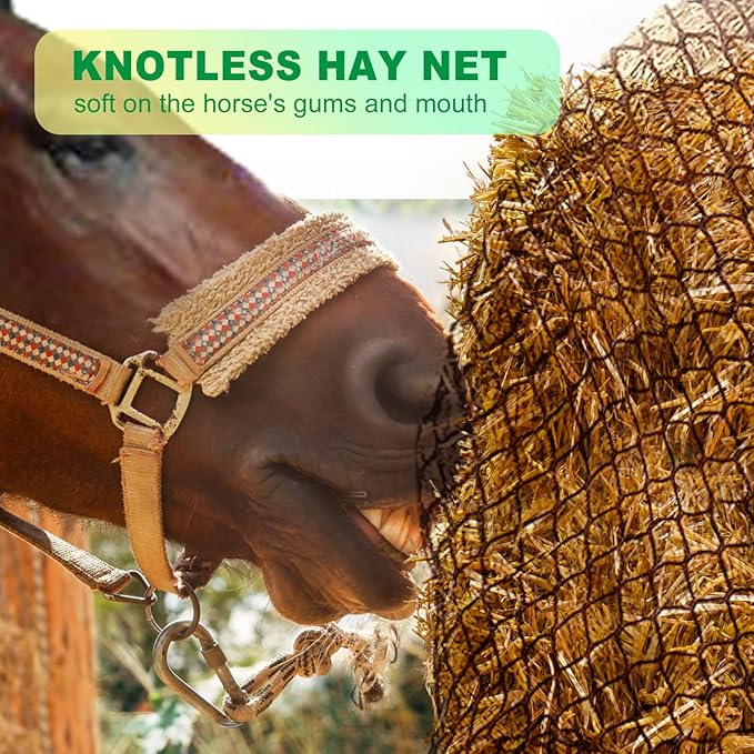 Tongmo 6x6 ft Round Bale Hay Net for Horses & Livestock - Slow Feeder Hay Nets with 2 inches Hole