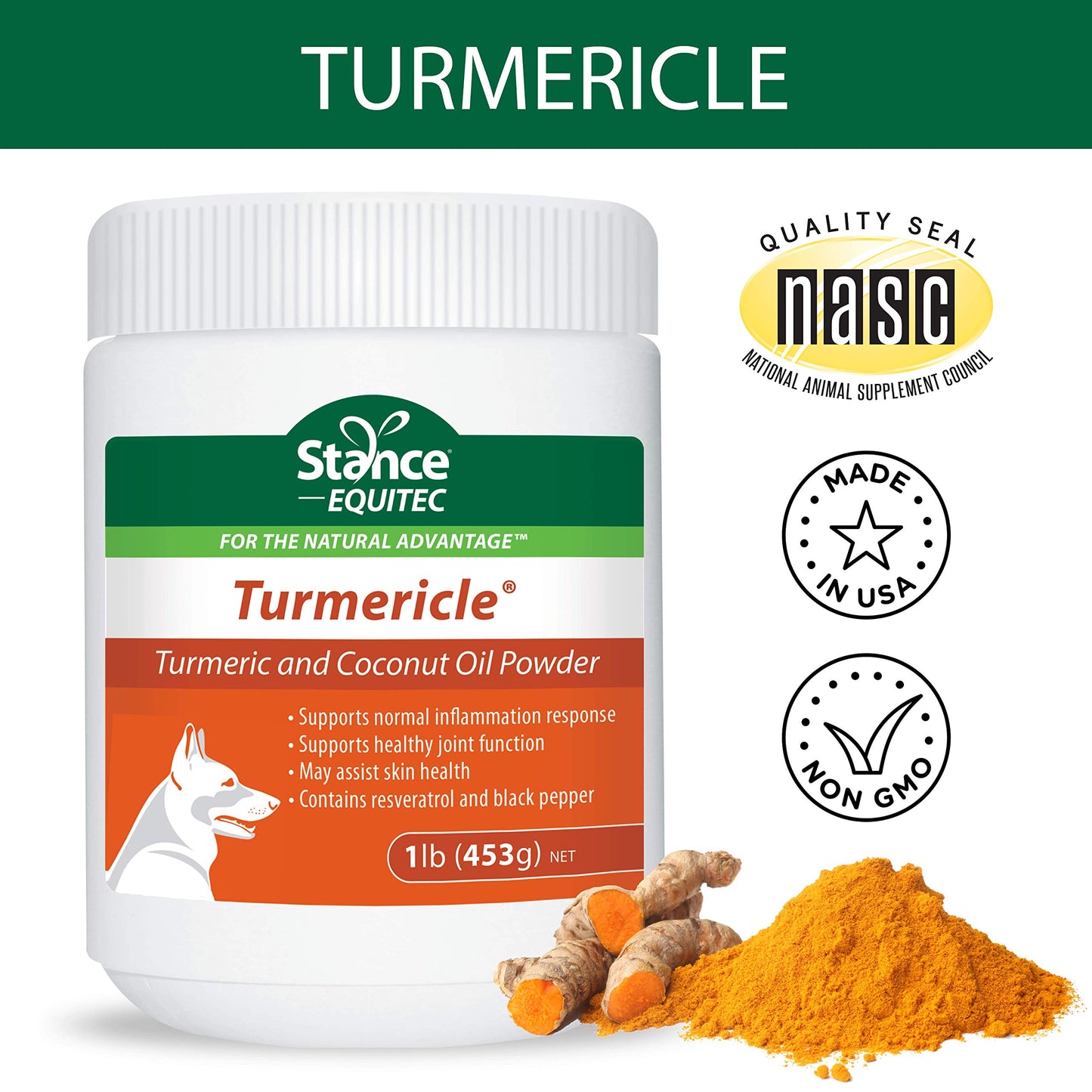 Natural Turmeric Powder for Dogs with Powdered Coconut Oil - Turmericle Anti-Inflamatory Dog Supplement for Healthy Hip & Joint Function - Normal Skin Health (1 Pack)