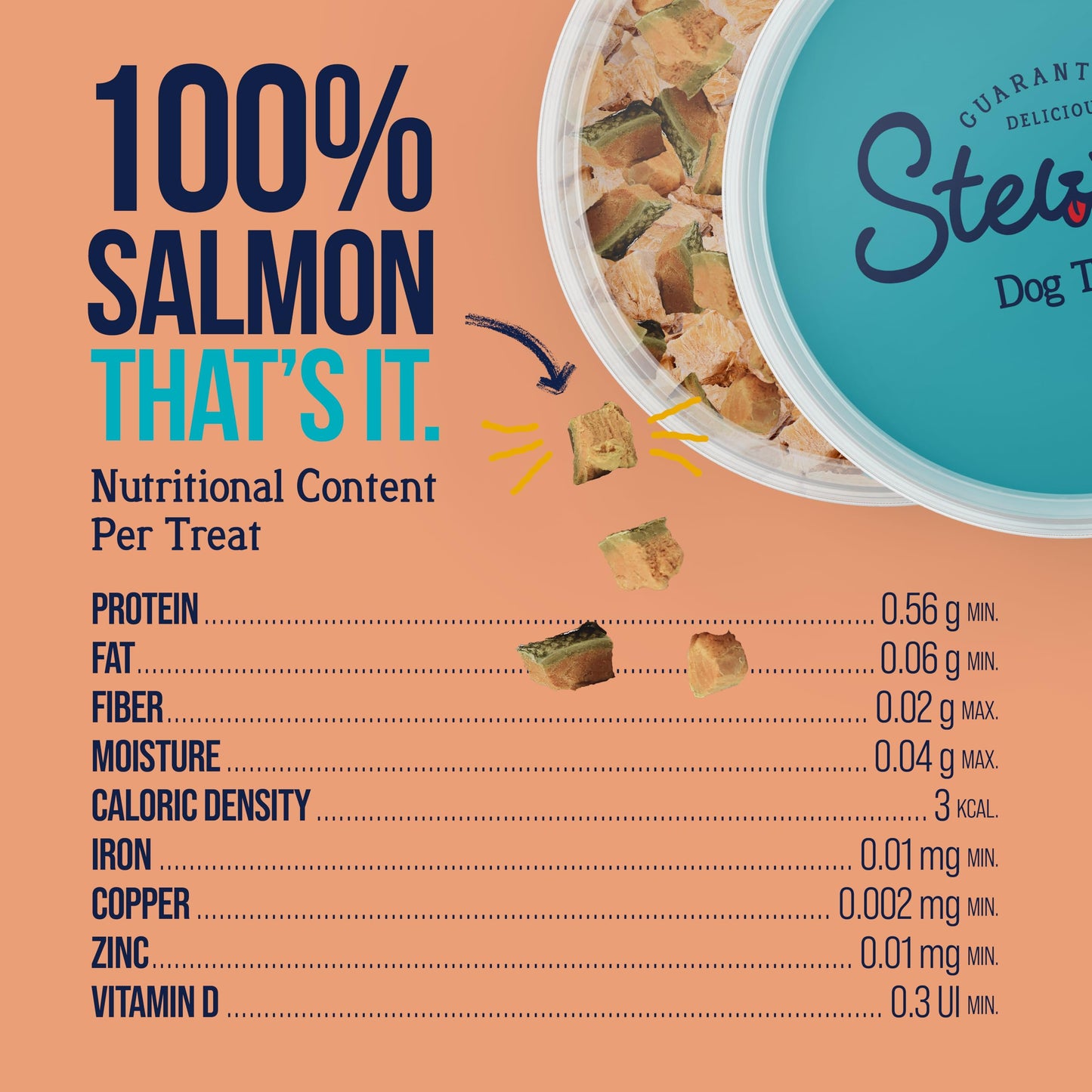 Stewart Single Ingredient Freeze Dried Raw Dog Treats, Wild Salmon, 2.75 Ounce, Approx. 55 Pieces per Resealable Tub, Training Treats or Meal Topper, High Protein, Grain Free, Gluten Free