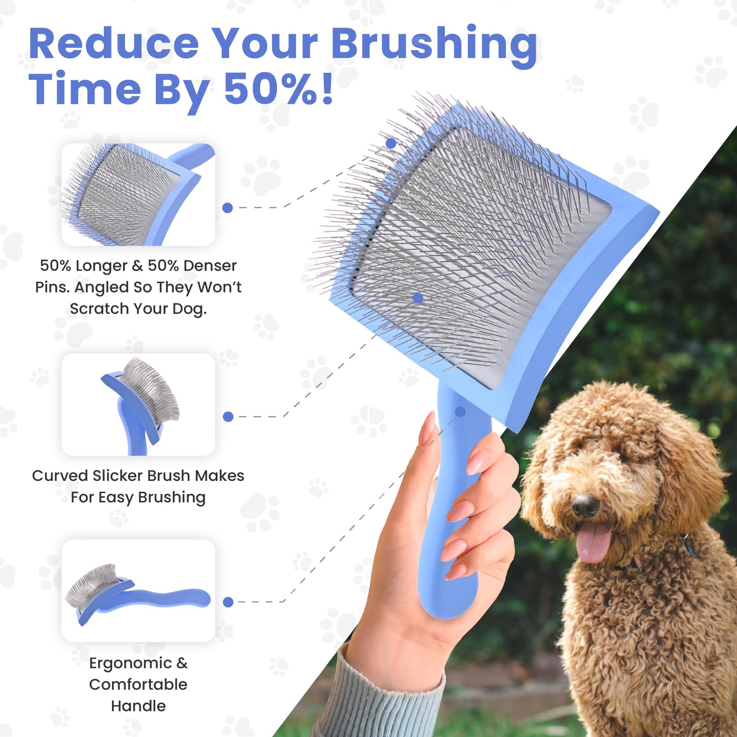 We Love Doodles Dog Shampoo Mango & Curved Slicker Brush - Pet Shampoo for Matted Hair, Sensitive Skin Shampoo for Puppies, for Long-Haired Dogs, Poodle, Golden Doodle, and Dematting (Large)