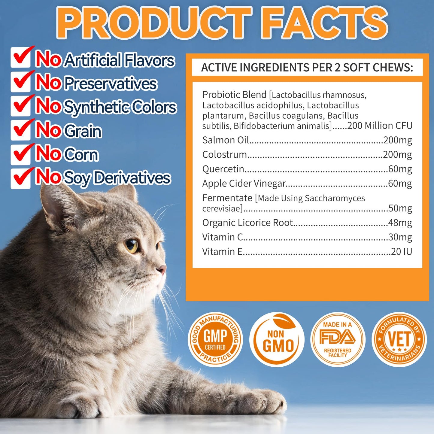Cat Allergy Relief & Probiotics for Dogs Chews - 200 pcs Itchy Skin & Paw Licking Relief - Omega 3 & Probiotic for Cats - Fibre for Dogs Anti Diarrhea, Upset Stomach, Gas Relief, Itchy Skin (Chicken)