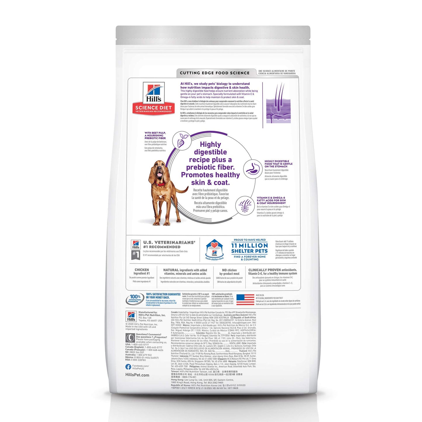 Hill's Science Diet Sensitive Stomach & Sensitive Skin Large Breed Adult Dry Dog Food 1-5, Prebiotic Fiber to Support Digestive Health, Chicken Recipe, 30 lb. Bag