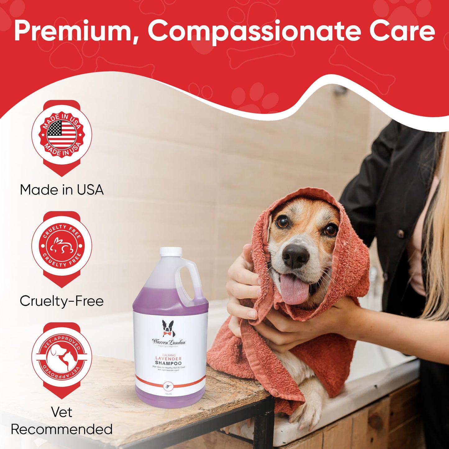 Warren London Calming Lavender Dog Shampoo Gallon | Natural Aloe Vera, Essential Oils & Vitamins | Soothes Itchy Skin, Deodorizes, Made in USA | Lavender Scent, Soap & Paraben Free
