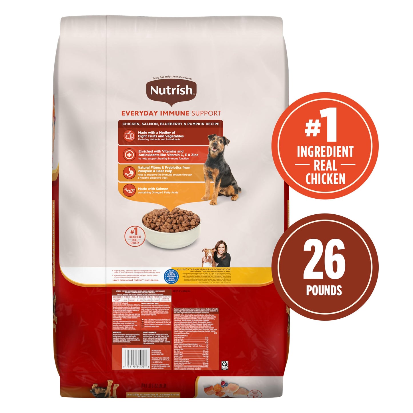 Nutrish Everyday Immune Support Chicken, Salmon, Blueberry & Pumpkin Recipe Dry Dog Food, 26 lb. Bag (Rachael Ray)
