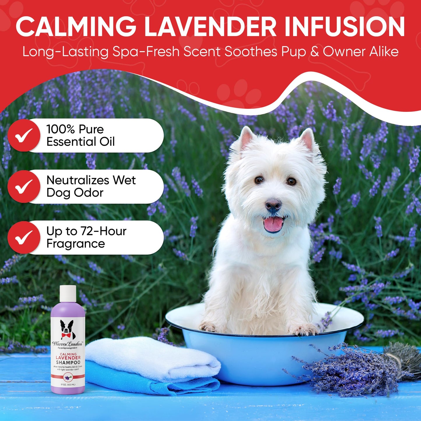 Warren London Calming Lavender Dog Shampoo Gallon | Natural Aloe Vera, Essential Oils & Vitamins | Soothes Itchy Skin, Deodorizes, Made in USA | Lavender Scent, Soap & Paraben Free
