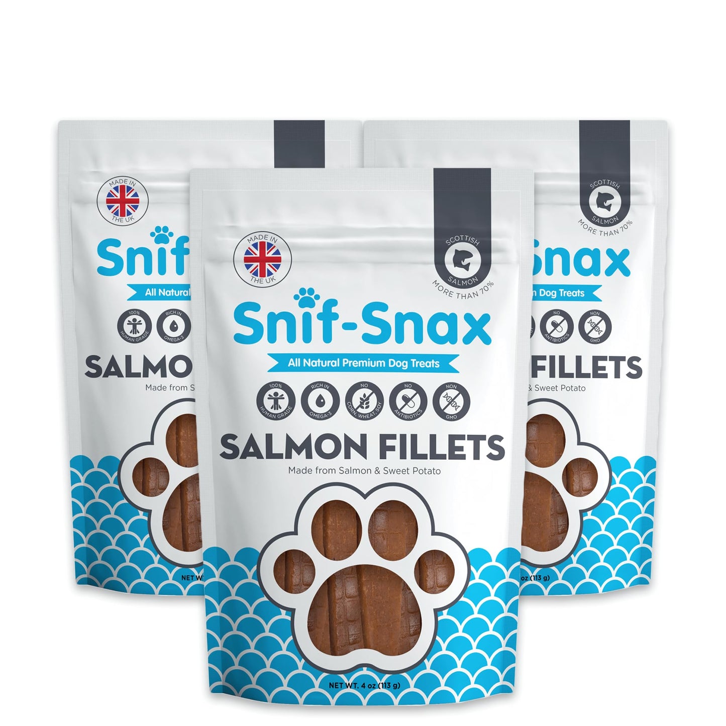 Snif-Snax Salmon Fillets Dog Treats 3 Pack – All Natural, Healthy Training & Reward Treats for Dogs – Human Grade, High Protein