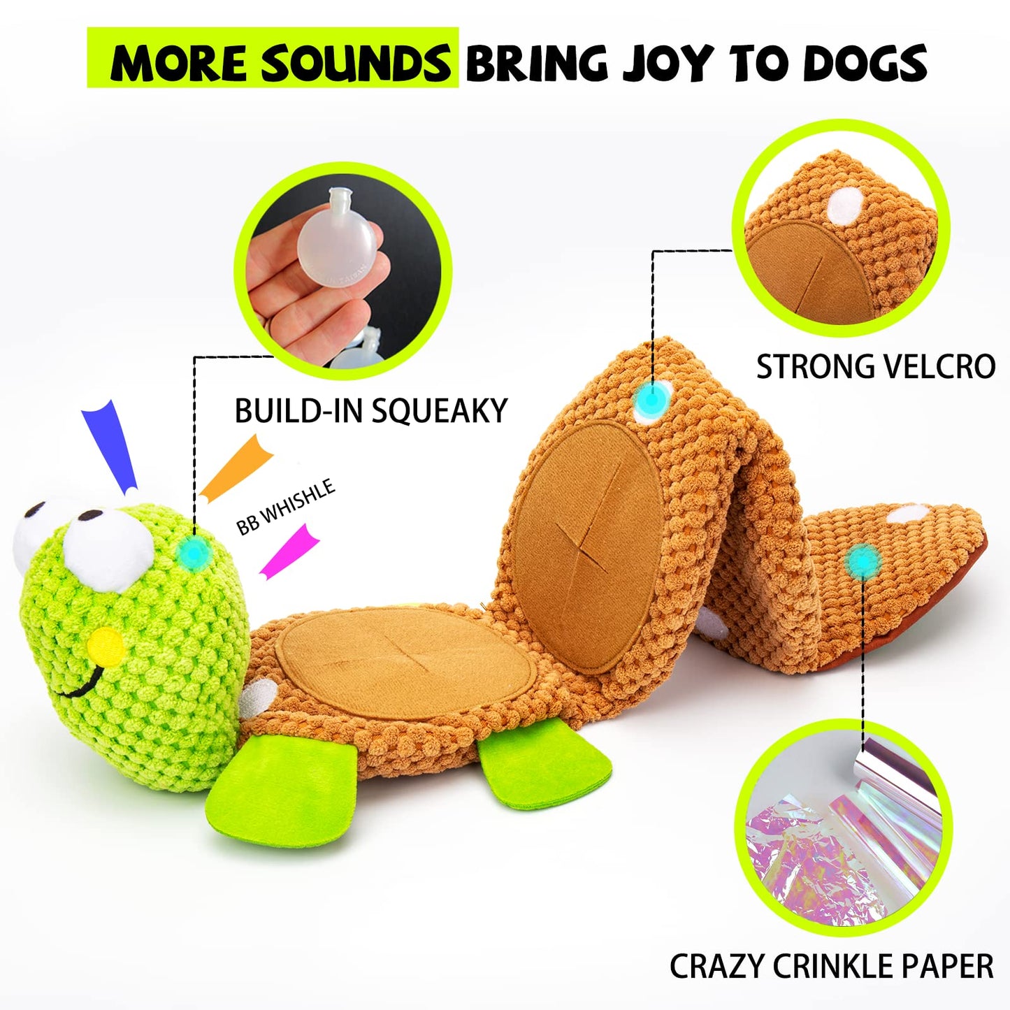 lilfrd Dog Puzzle Toys - Enrichment Squeaky Crinkle Snuffle Treat Dispensing Smart Dog Toys for Boredom and Stimulating, Durable Plush Toys for Large Medium Small Breed - Turtle