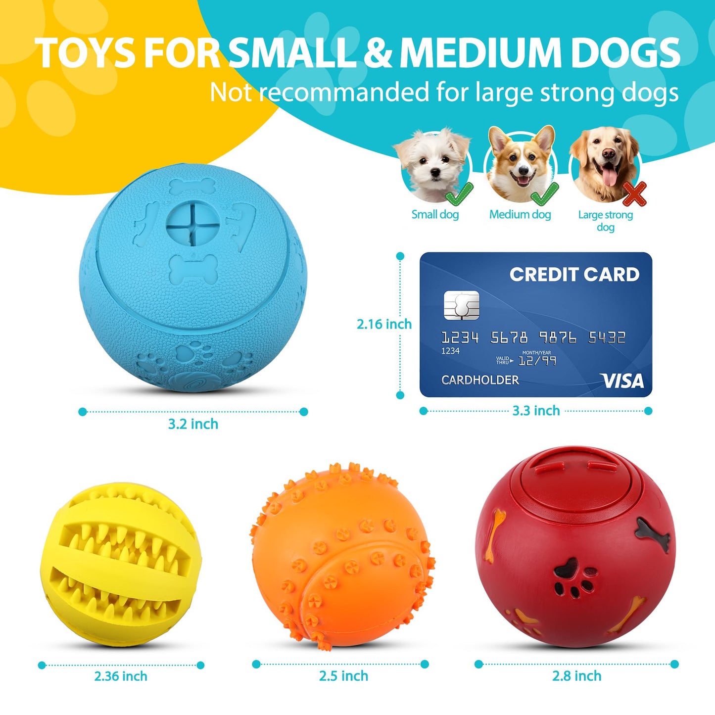 PrimePets Dog Puzzle Toy 4 Pack, Interactive Treat Dispensing Dog Toys, Slow Feeder Ball for Small Dogs and Puppies, Enrichement Toy Balls for Teething, Fetching and Playing