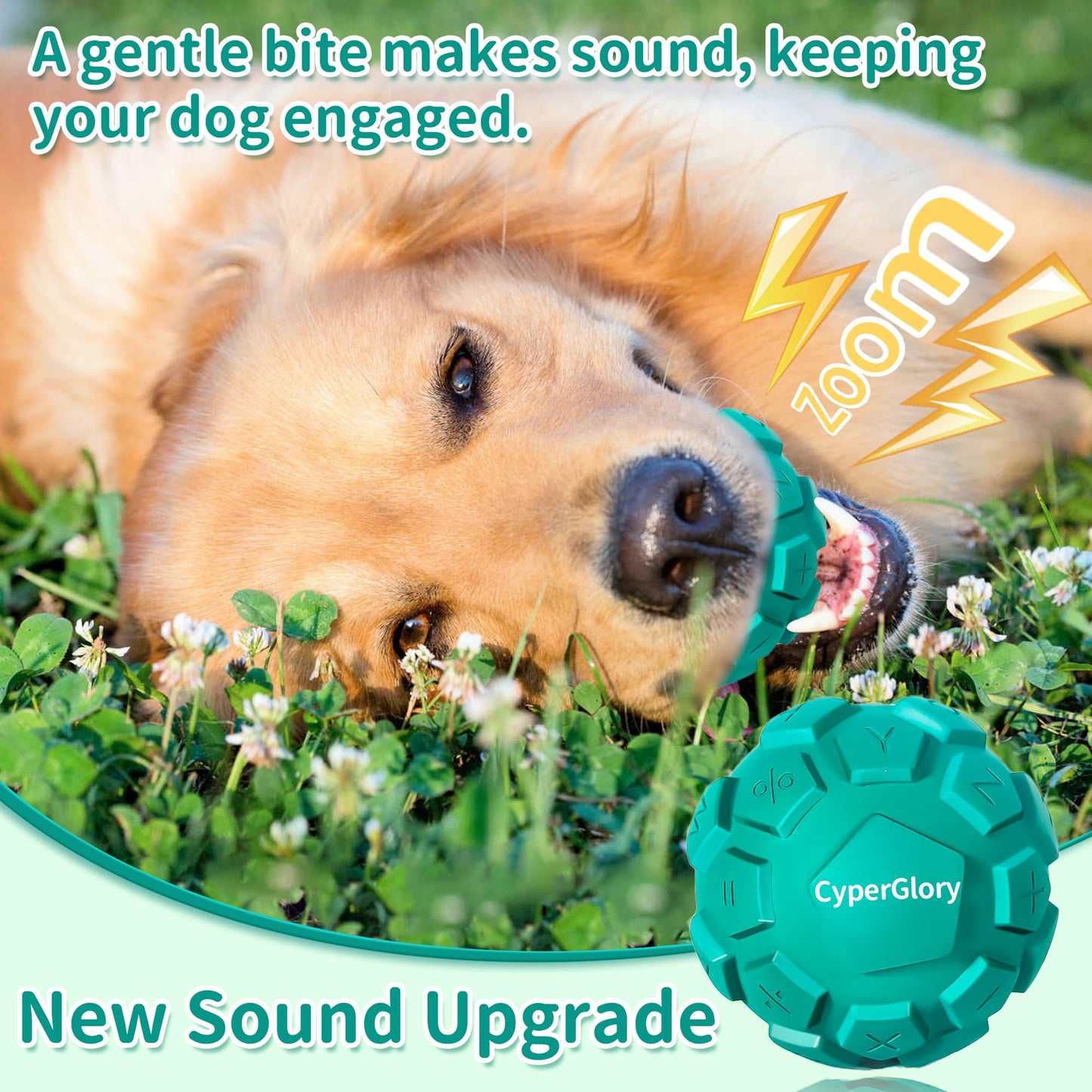 CyperGlory Upgraded Keyboard Dog Balls - Tough Durable Dog Toys with Improved Sound Activation for Aggressive Chewers, Relieves Anxiety, Cleans Teeth, Natural Rubber Dog Toy with Squeaker