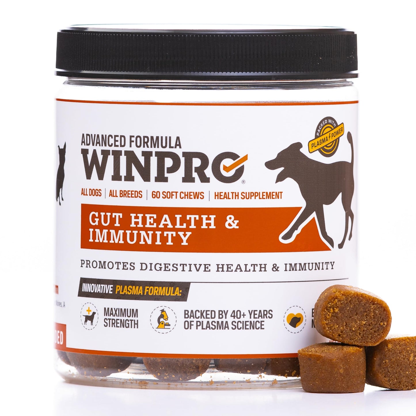 WINPRO Dog Gut Health Supplements – Plasma-Powered Chews for Dog Immune Support & Digestive Health, Fast-Acting Solution for Gut Health for Dogs of All Breeds & Sizes, 60 Count, Made in USA