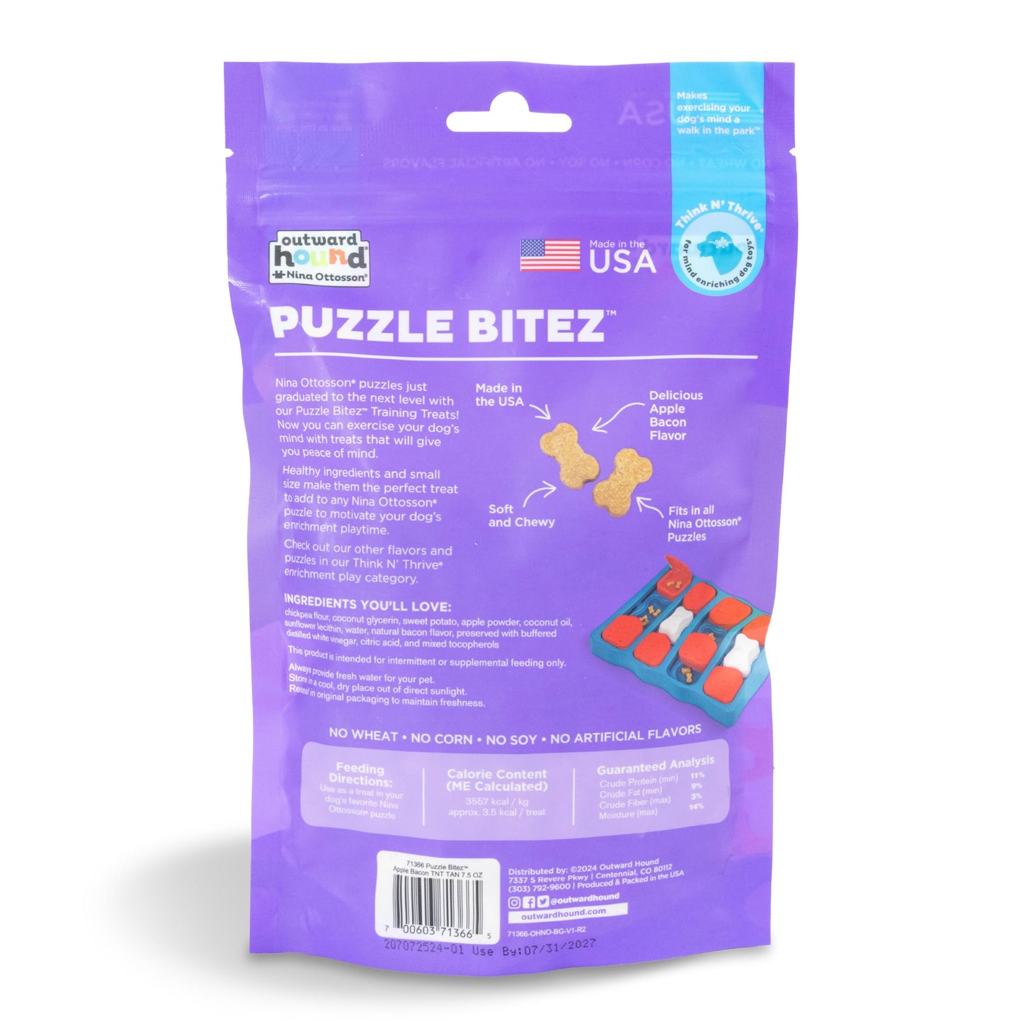 Outward Hound by Nina Ottosson Puzzle Bitez USA Made Dog Treats, Apple Bacon Flavor, Bite-Sized Training Reward and Interactive Puzzle Toy Treats, 7.5oz