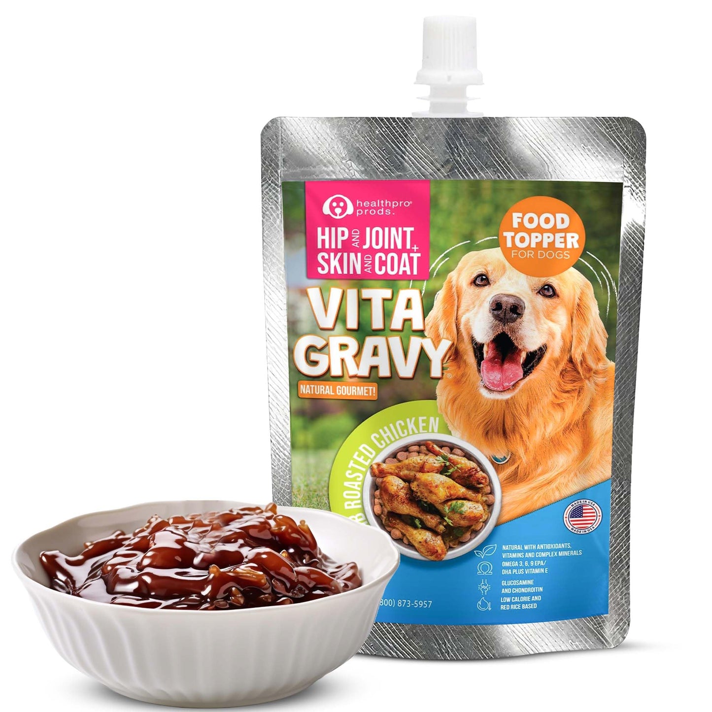 Healthpro VitaGravy® Dog Food Topper, Natural Dog Treat. Real, Herb Roasted Chicken Purée Delicious and Delightful. Dogs Love its Irresistable Real Human, Food-Grade Ingredients! 3.5oz, 3 Pk