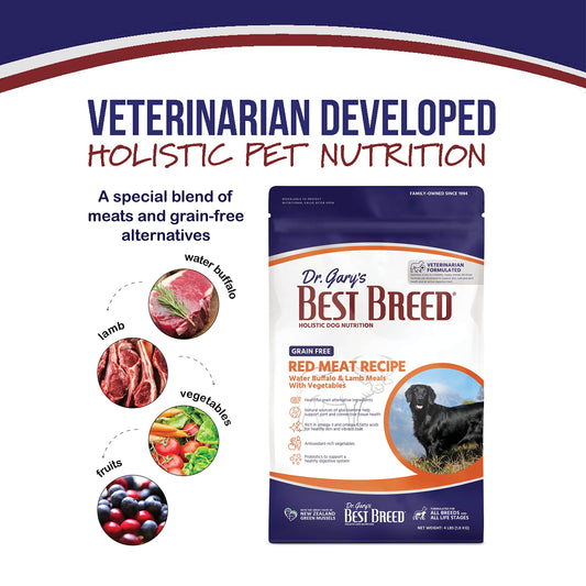Best Breed Dr. Gary's Grain Free Red Meat Recipe Slow-Cooked in USA [Natural Dry Dog Food for All Breeds and Sizes] - 26lbs., Dark Brown
