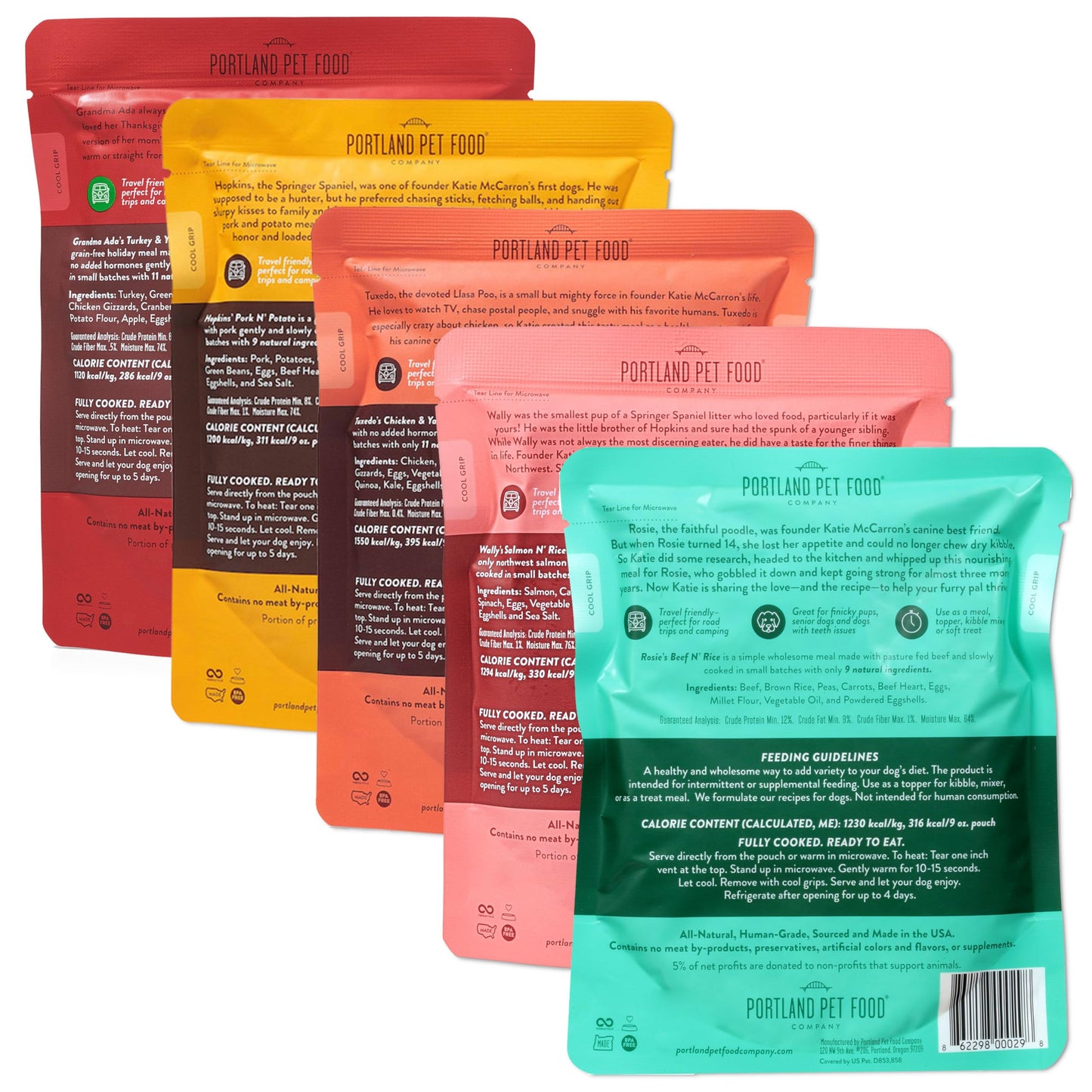 Portland Pet Food Company Fresh Dog Food Pouches - Human-Grade Topper Mix-Ins & Wet Pet Meals - Small & Large Breed Puppy & Senior Dogs - Gluten-Free Meal Toppers, Made in The USA - 5 Pack Variety