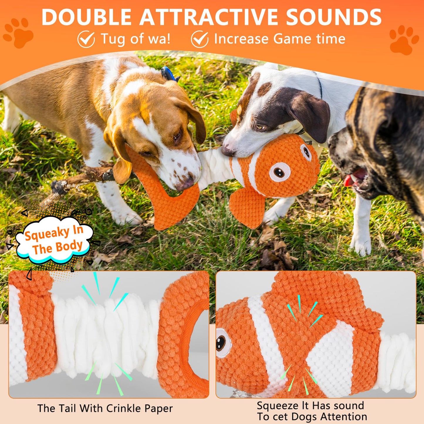 Molantaule Squeaky Dog Toys, Durability Interactive Tug of War Puppy Toys for Indoor and Outdoor Play - Stuffed Pet Dog Toys with Soft Fabric Suitable for Small, Medium, and Large Dogs