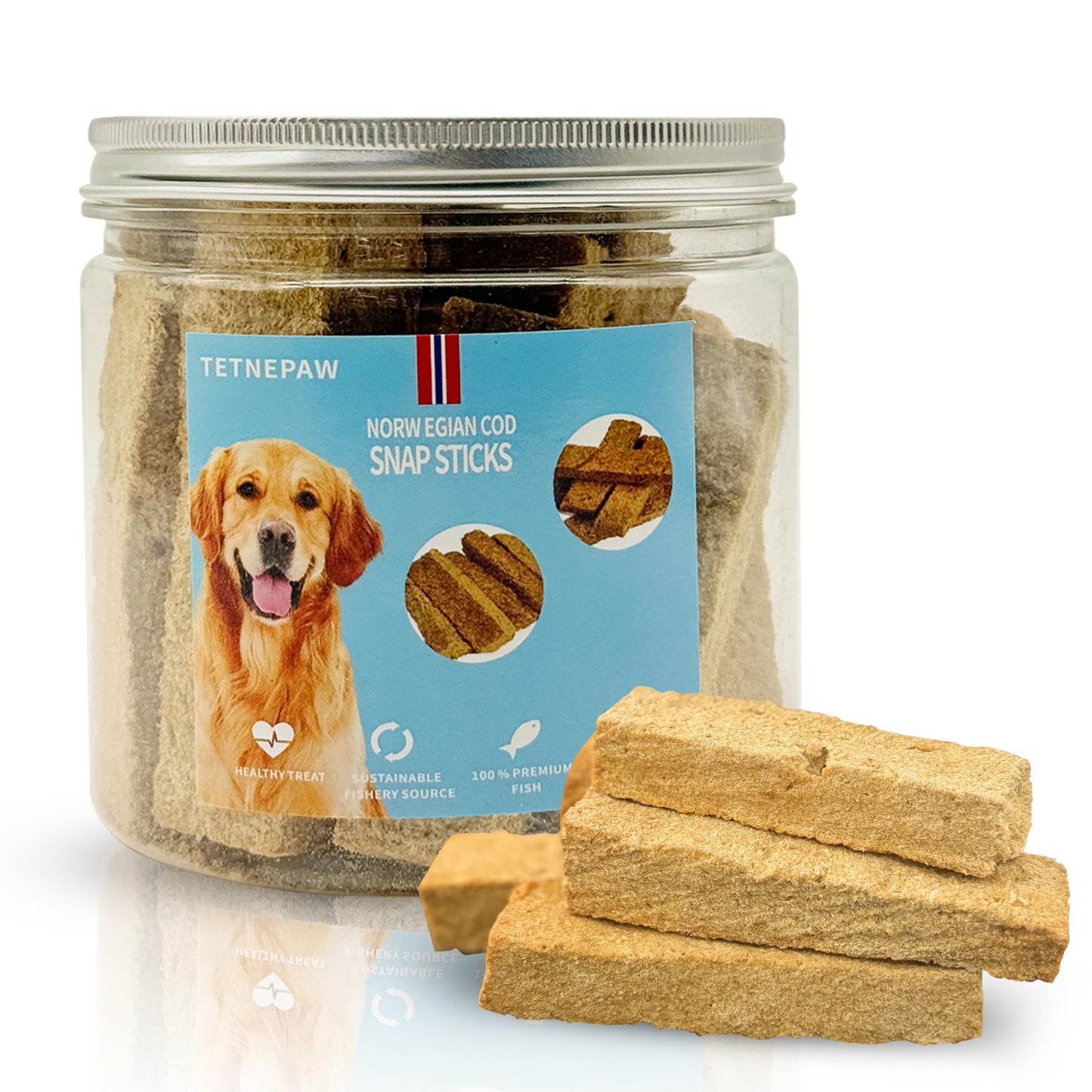 TETNEPAW Dog Fish Treats Cod Made with Premium Natural Norwegian 100% Real Cod Fish Bones & Meat Healthy Crunchy Biscuits for Dogs High Protein Grain-Free All-Natural Pet Snack