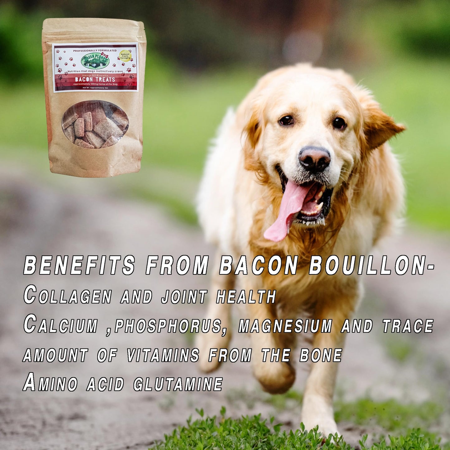 Green Planet Hemp Dog Treats | Bacon 100mg of Hemp Per Bag | 100% Natural and Non GMO | Offers Your Pet Hip, Joint, and Muscle Support | Aids with Anxiety,Stress, and Pain
