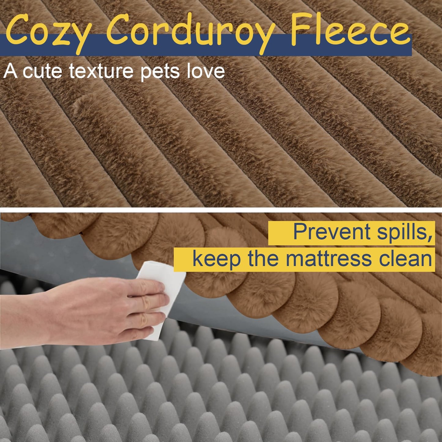 Orthopedic Dog Bed for Large Medium Sized, Washable Memory Foam Large Dog Bed Premium Soft Corduroy Fleece, Durable Medium Pet Sofa with Removable Cover, Washable Waterproof Pet Couch Beds(Brown,XL)