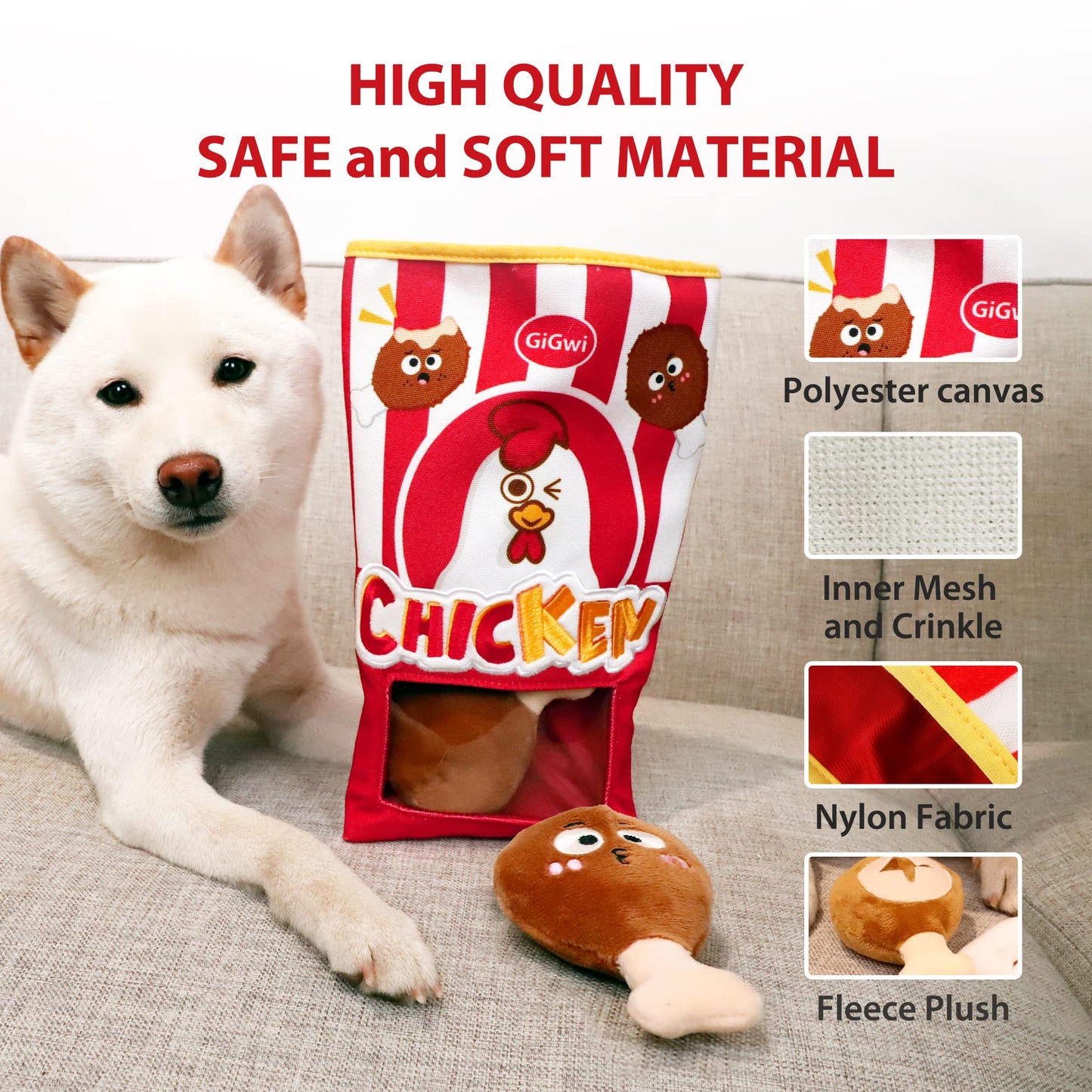 Gigwi Interactive Squeaky Dog Toys, Hide and Seek Dog Toys for Boredom and Stimulating, Funny Crinkle Dog Toy Set Bucket, 2-in-1 Dog Puzzle Toys for All Breeds of Dogs IQ Training