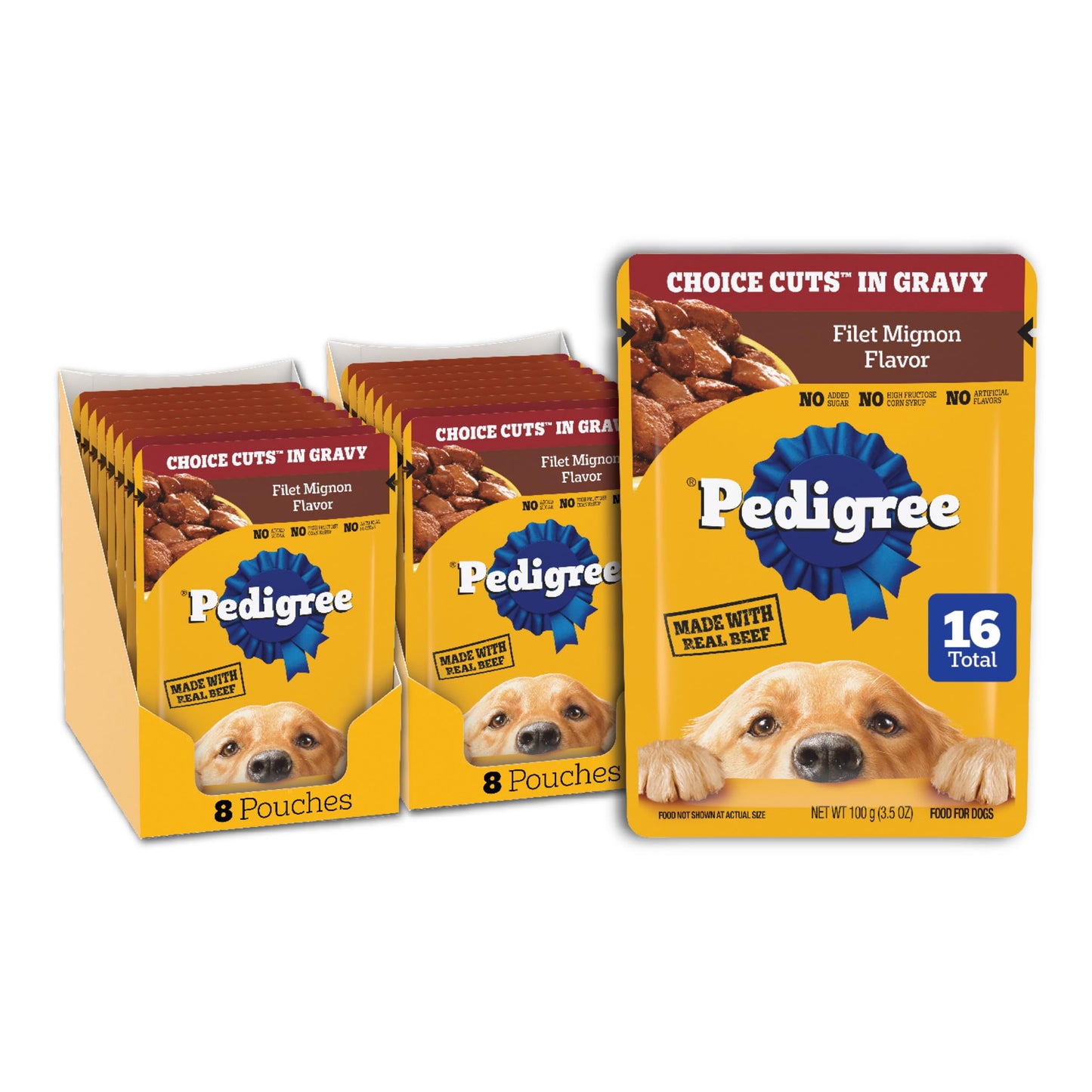 Pedigree Choice Cuts in Gravy Adult Soft Wet Dog Food 16-Count Filet Mignon Flavor, 3.5 oz Pouches