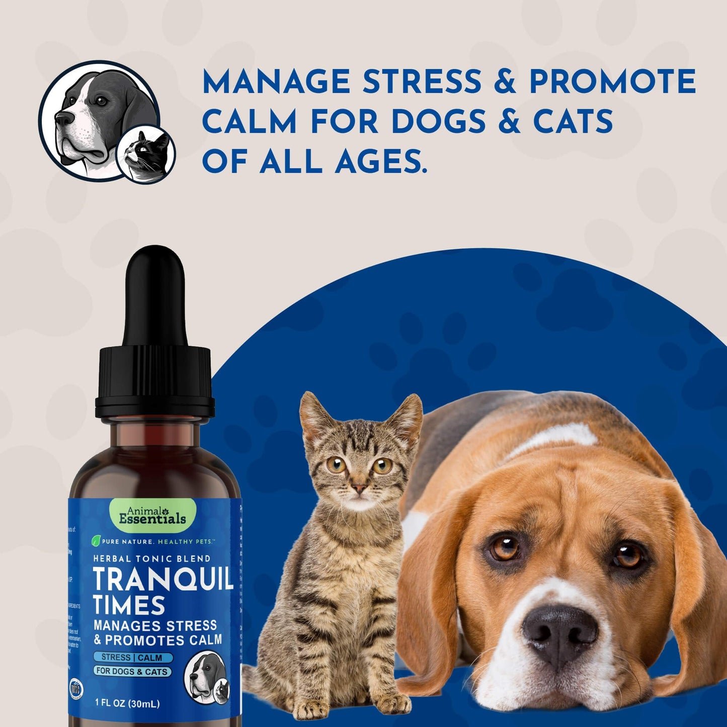 Animal Essentials Tranquility Blend for Dogs & Cats - Calming Supplement, Valerian Root, Liquid Drops, Herbal Formula - 1 Fl Oz