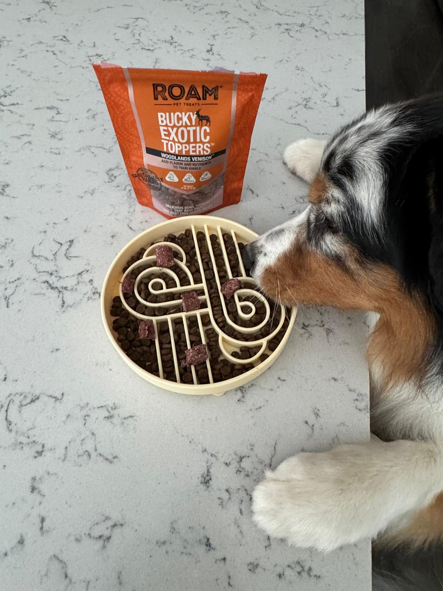 ROAM Pet Treats Bucky Exotic Dog Topper, Venison Dog Treats - Single Protein, Sustainably Raised Venison Meat Dog Food Topper - Non-GMO, 4 Ounce