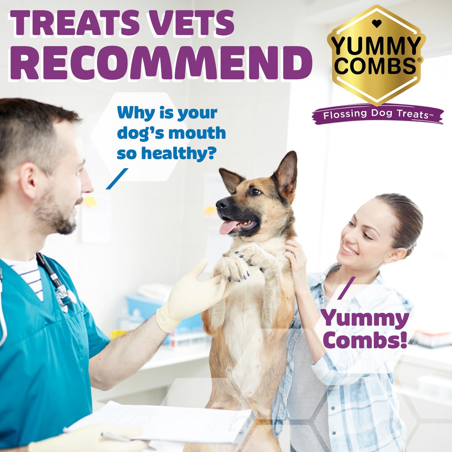 Yummy Combs Dog Dental Treats – Vet VOHC Approved – Delicious Chicken Protein – Removes Tartar with Cleaning Comb Shape – Dental Dog Treats for Extra Large Dogs (12oz, 6 Count)