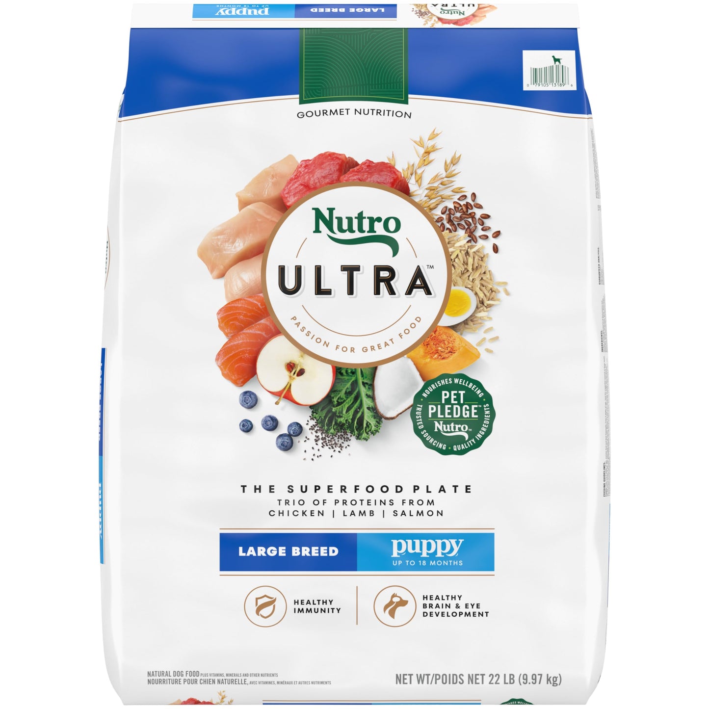 Nutro Ultra Large Breed Puppy Dry Dog Food, Chicken, Lamb and Salmon Protein Trio, 22 lb Bag