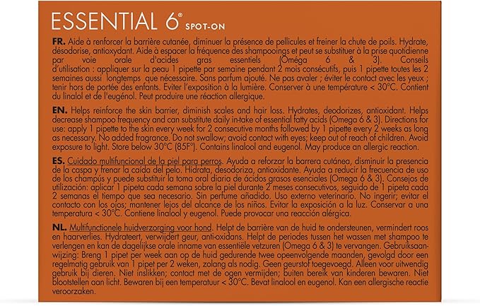 Dermoscent Essential 6 spot-on - Dog Skin Care for Dandruff & Allergy Relief with Vitamin E Oil - Anti Itch for Dogs - Natural Ingredients for Sensitive Skin - Dogs 20-40 kg - 4 Pipettes of 2.4 ml