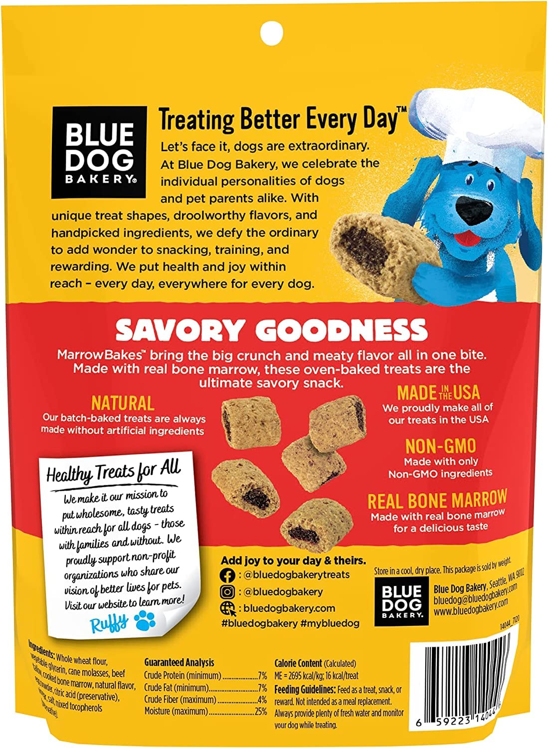 Blue Dog Bakery MarrowBakes Snacks | Small, Crunchy Beef Flavor Treat | Natural Healthy Dog Treats, 12 oz (Pack of 6)