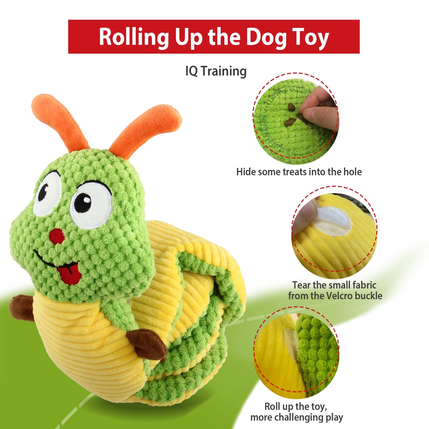 Gigwi Interactive Dog Puzzle Toys, Dog Snuffle Toy Treat Dispensing IQ Training, Cute Caterpillar Design Squeaky Plush Dog Toys Tug of War, Hide and Seek Dog Entertainment Toys for Boredom