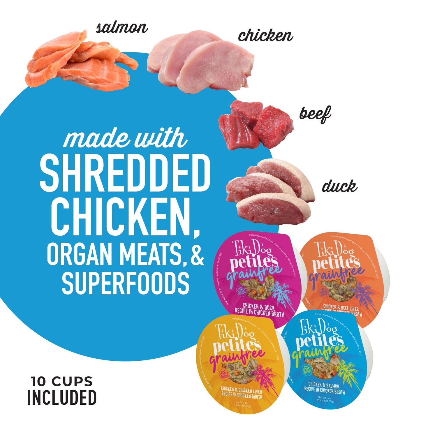 Tiki Dog Petites Grain Free, Variety Pack, Nutrient Dense Meat, Wet Dog Food for Small Breed Dogs and All Life Stages, 3 oz. Cans, Pack of 10