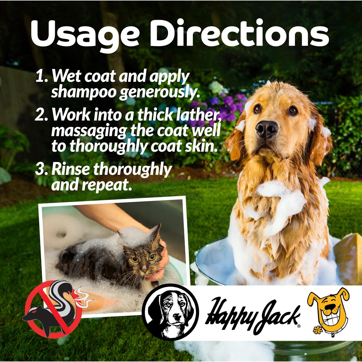 HAPPY JACK Mephidide Anti Skunk Shampoo for Dogs, Cats, Pets – Hypoallergenic Skunk Odor Remover for Dogs – Deodorizing Dog Shampoo (16oz)