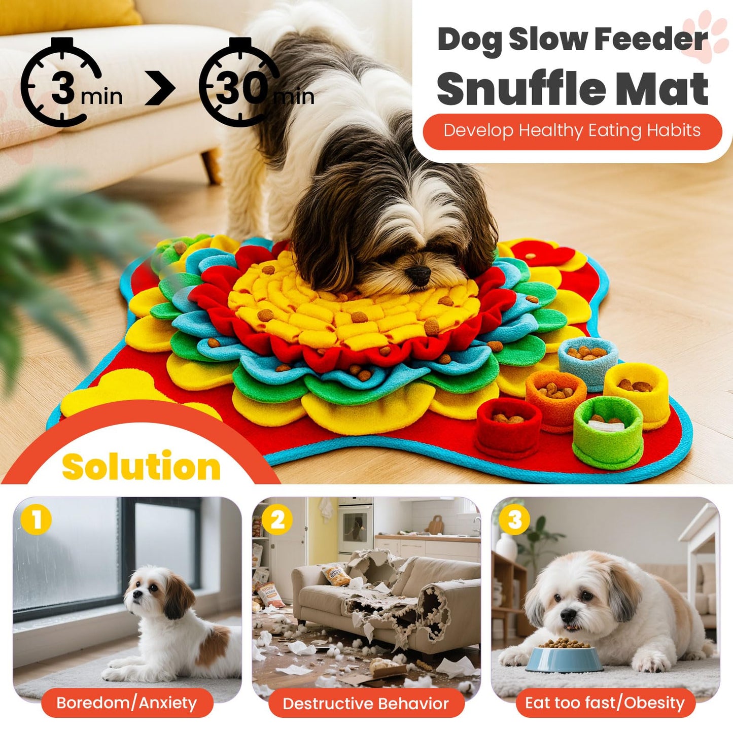 Petcare Dog Snuffle Mat and Lick Mat Set, Interactive Enrichment Dog Puzzle Toy for Puppy Small Medium Dogs Cats Rabbits, Cognitive Sniff Foraging Mats Mental Stimulation Treat Game Slow Feeder Mats